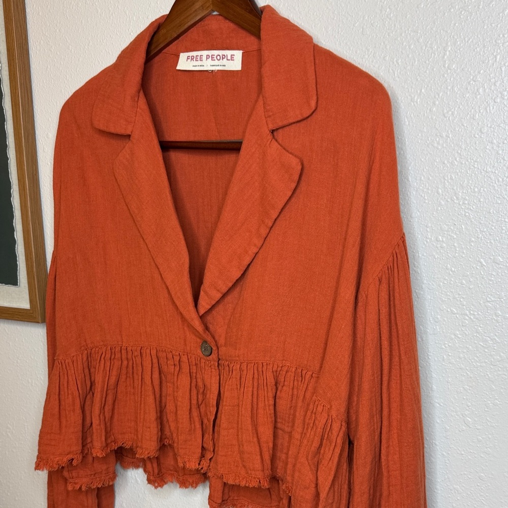 Free People Lyra Cotton Terracotta Ruffled Blouse Jacket -‎ Small - Picture 5 of 14